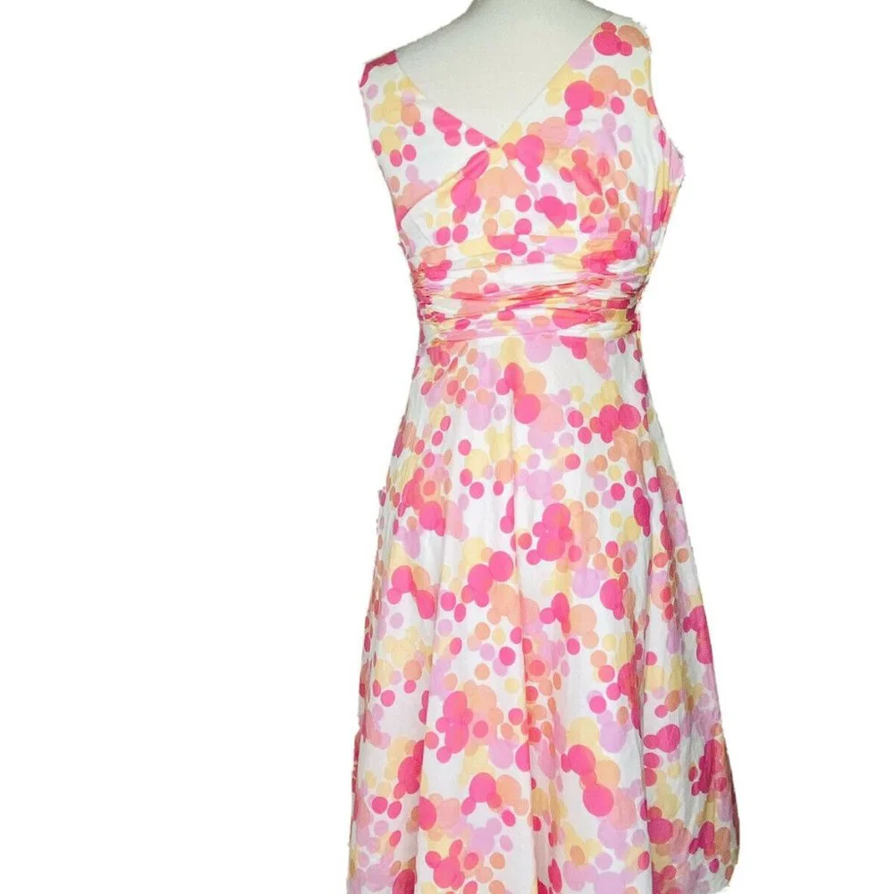 NEW Maggy London Dress Size 2 Pink Sleeveless Polka Dot A-Line Lined V neck - Picture 4 of 8